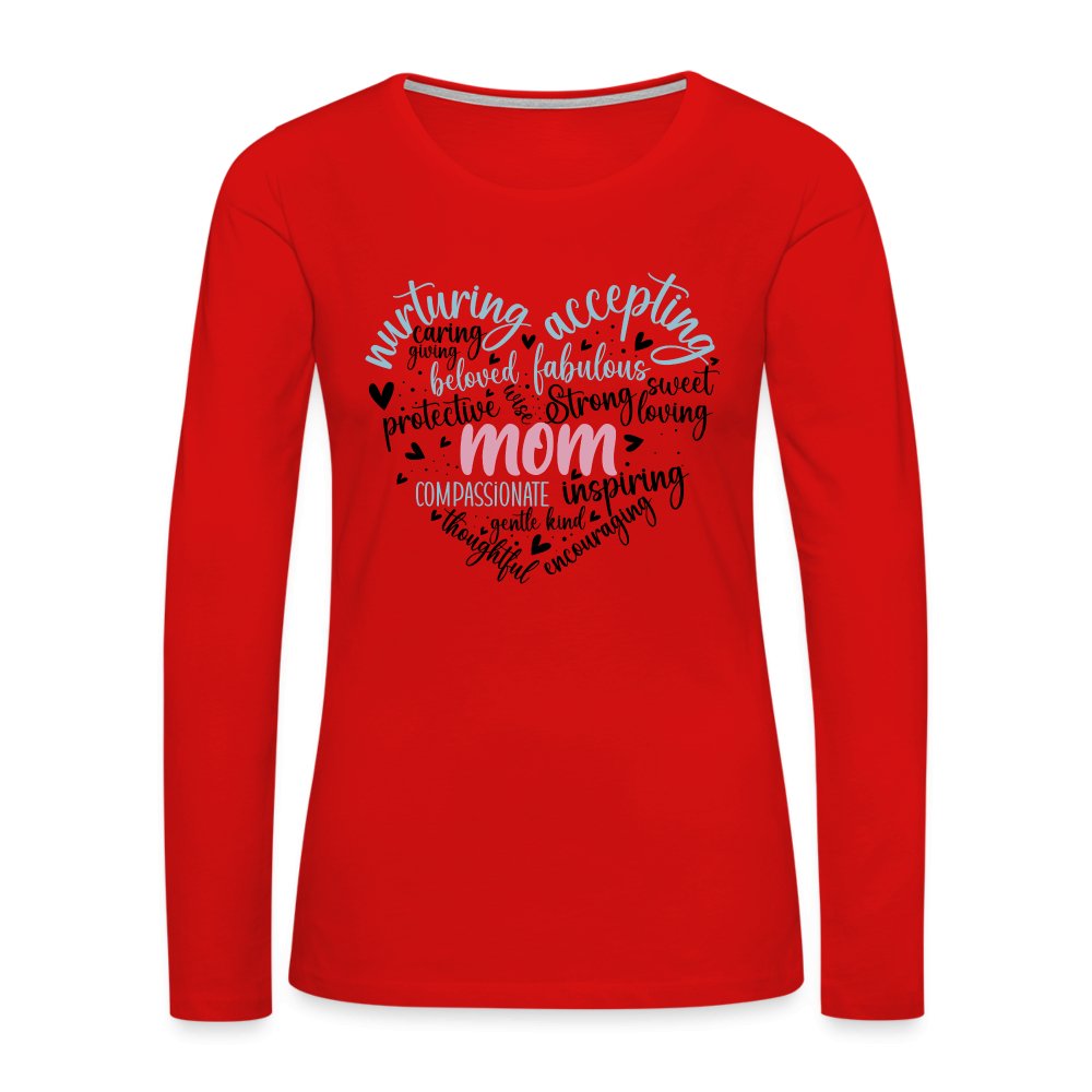 Mom Heart Women's Premium Long Sleeve T-Shirt (Word Cloud) - red