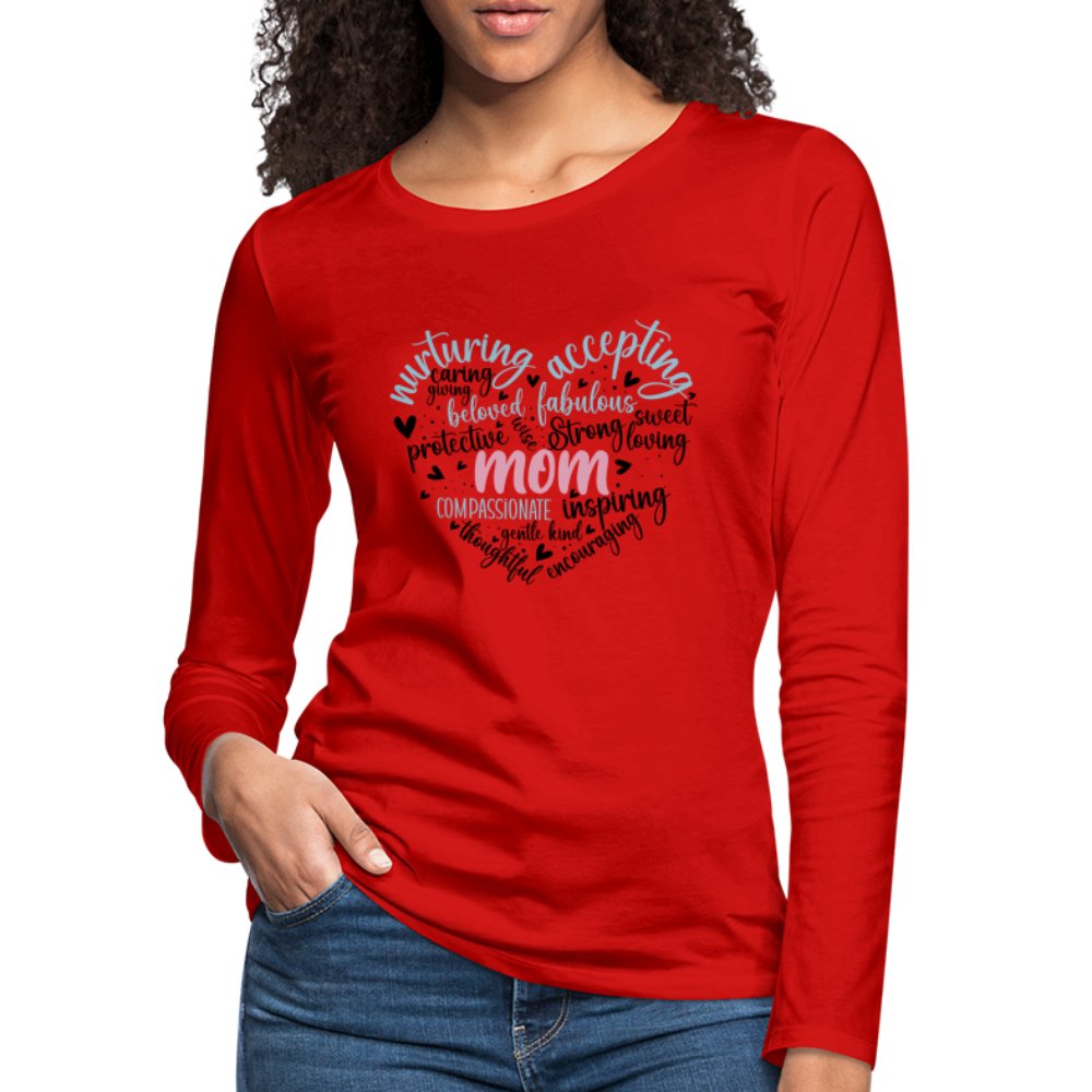 Mom Heart Women's Premium Long Sleeve T-Shirt (Word Cloud) - red