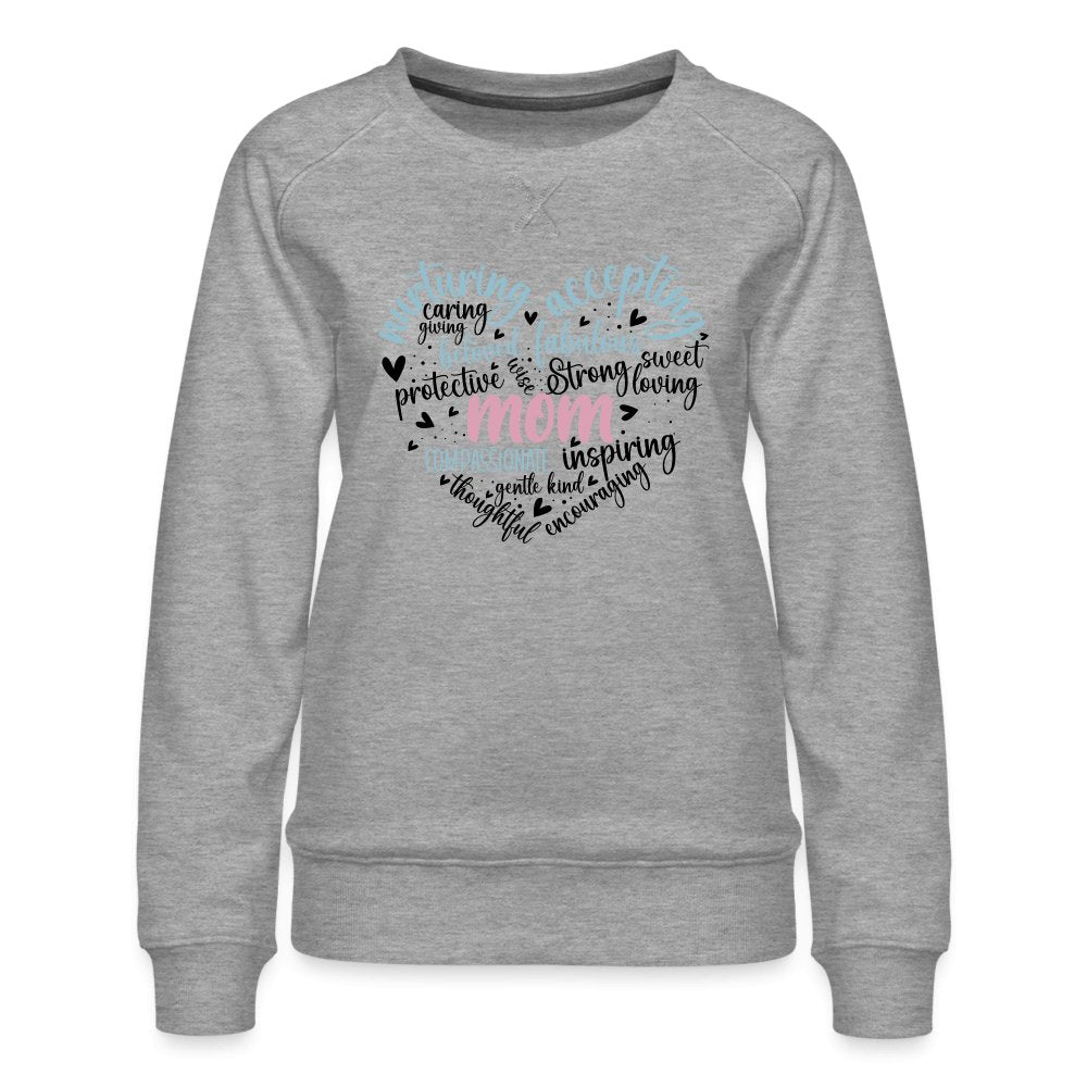 Mom Heart Women’s Premium Sweatshirt (Word Cloud) - heather grey