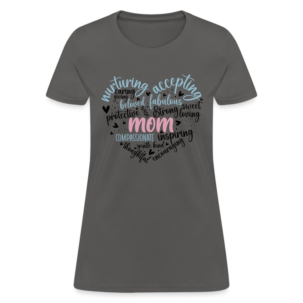 Mom Heart Women's T-Shirt (Word Cloud) - charcoal