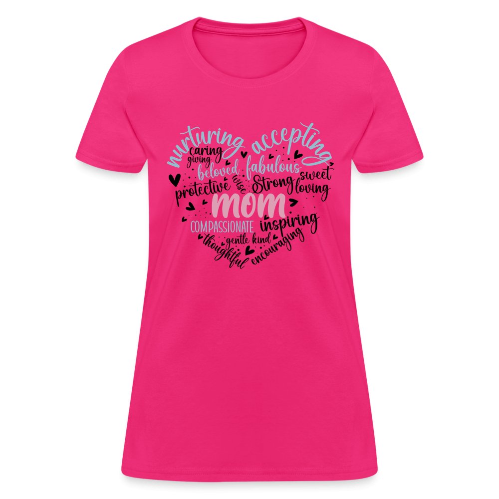 Mom Heart Women's T-Shirt (Word Cloud) - fuchsia