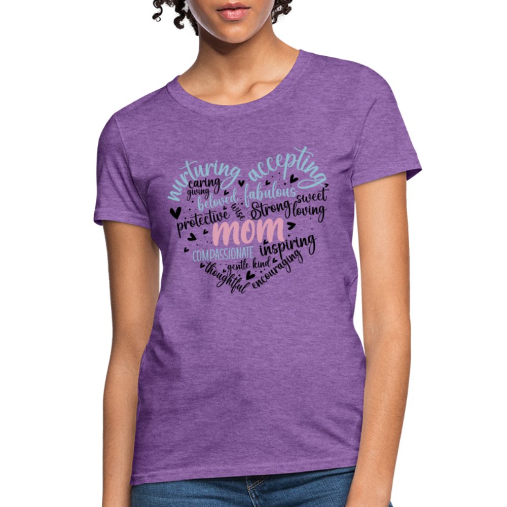 Mom Heart Women's T-Shirt (Word Cloud) - heather coral