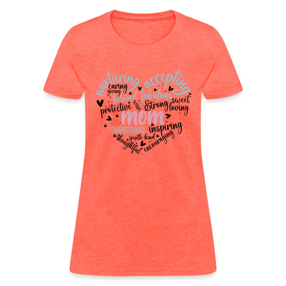 Mom Heart Women's T-Shirt (Word Cloud) - heather coral