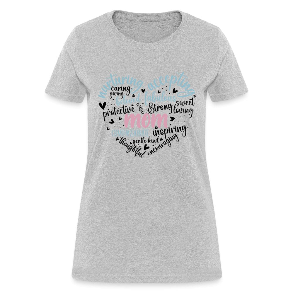 Mom Heart Women's T-Shirt (Word Cloud) - heather gray