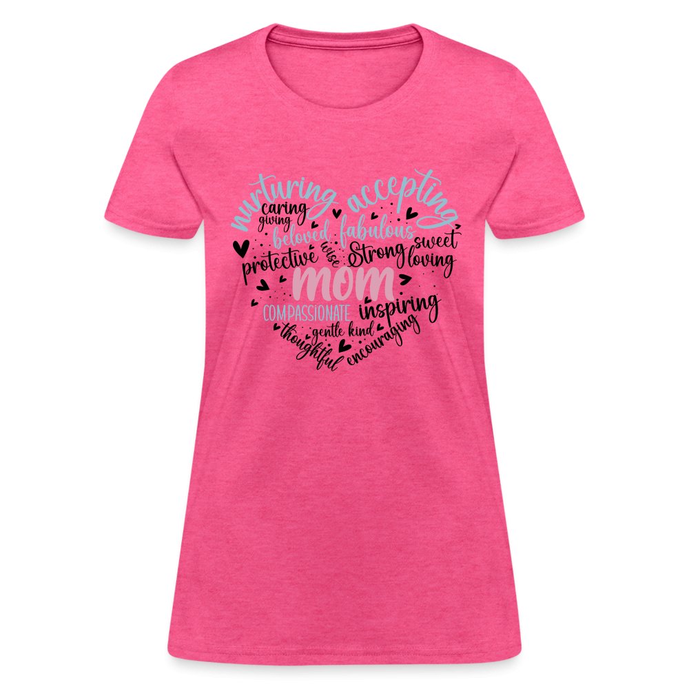 Mom Heart Women's T-Shirt (Word Cloud) - heather pink