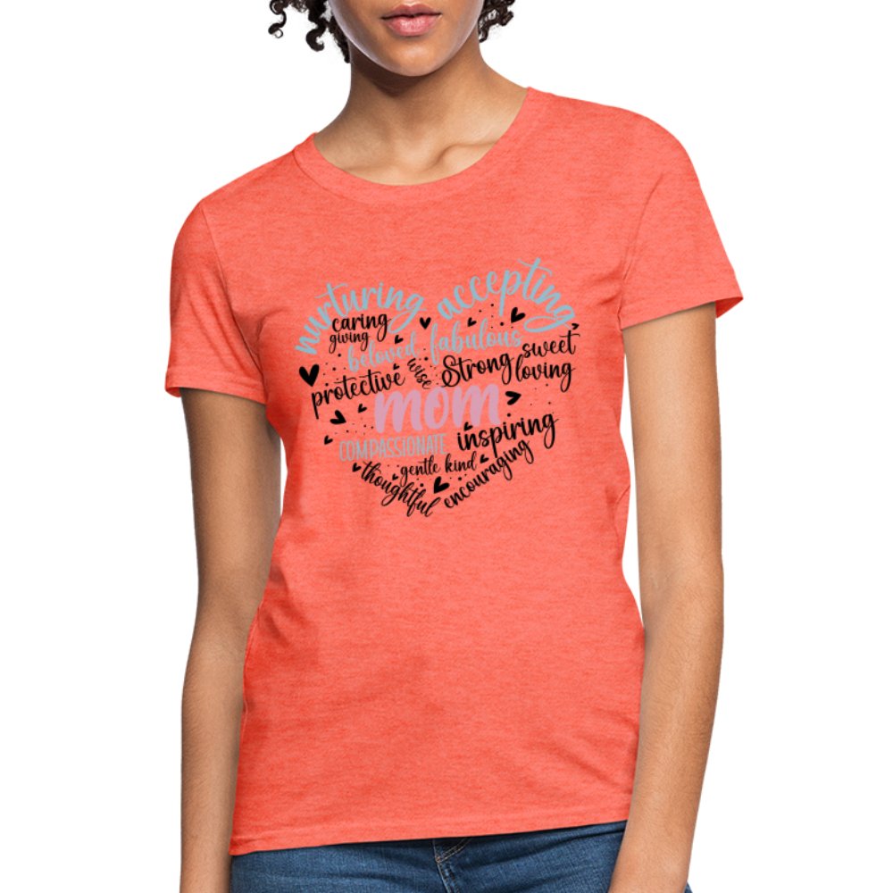 Mom Heart Women's T-Shirt (Word Cloud) - heather pink