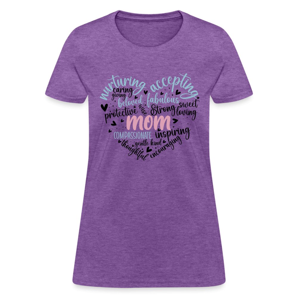 Mom Heart Women's T-Shirt (Word Cloud) - purple heather