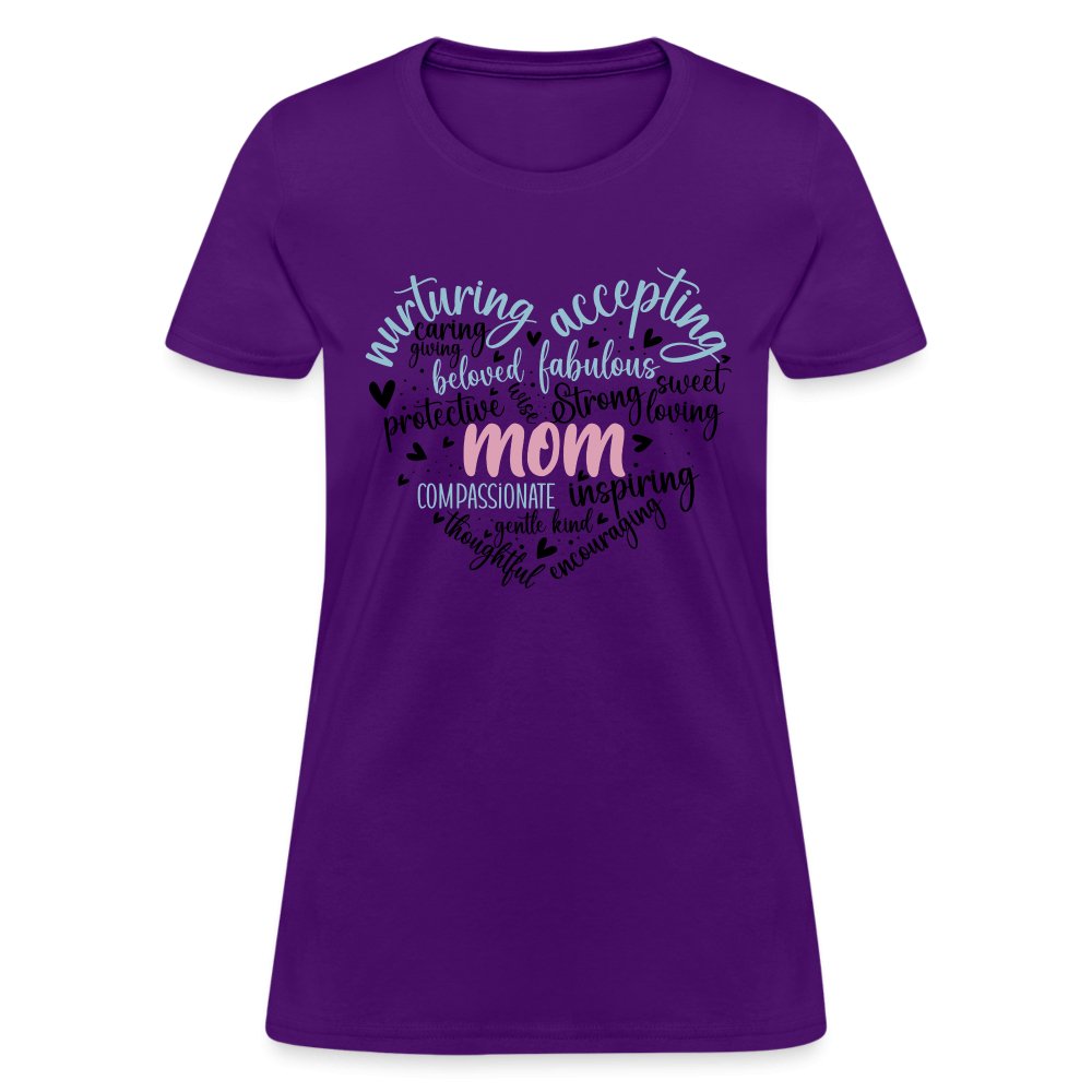 Mom Heart Women's T-Shirt (Word Cloud) - purple