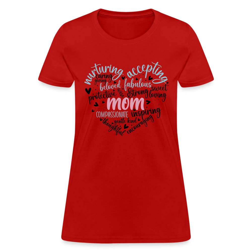 Mom Heart Women's T-Shirt (Word Cloud) - red