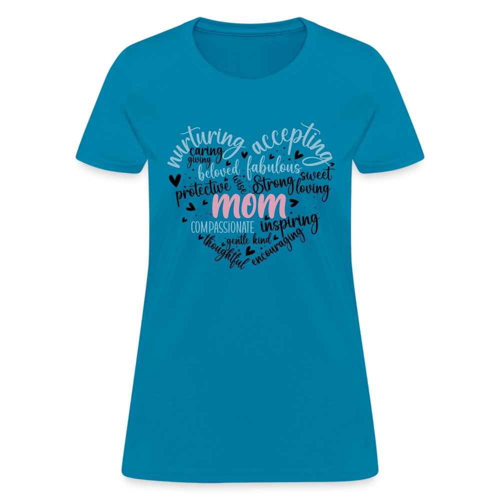 Mom Heart Women's T-Shirt (Word Cloud) - turquoise