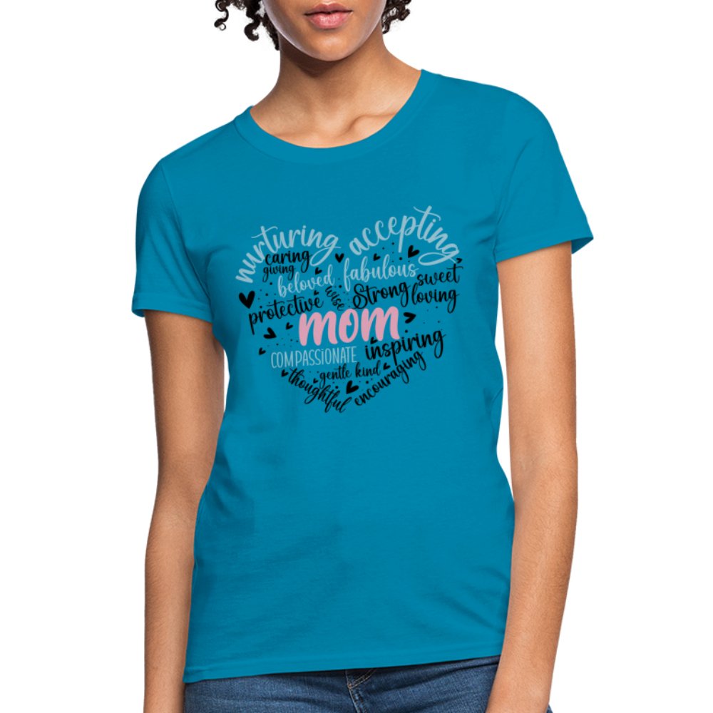 Mom Heart Women's T-Shirt (Word Cloud) - turquoise