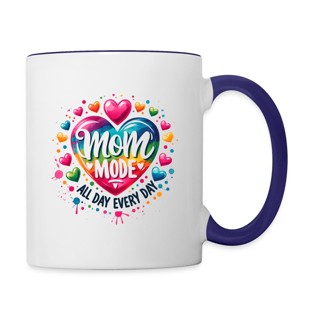 Mom Mode Coffee Mug (All Day Every Day) - white/cobalt blue