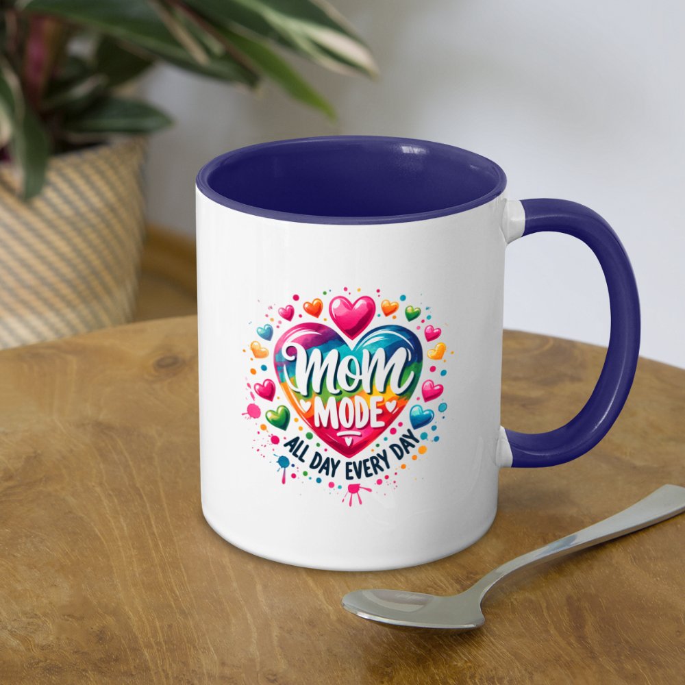 Mom Mode Coffee Mug (All Day Every Day) - white/cobalt blue