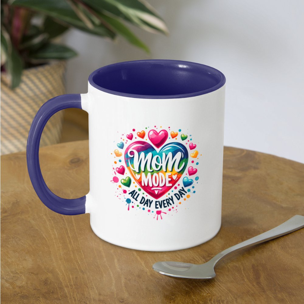 Mom Mode Coffee Mug (All Day Every Day) - white/cobalt blue