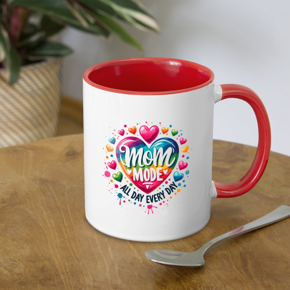 Mom Mode Coffee Mug (All Day Every Day) - white/red