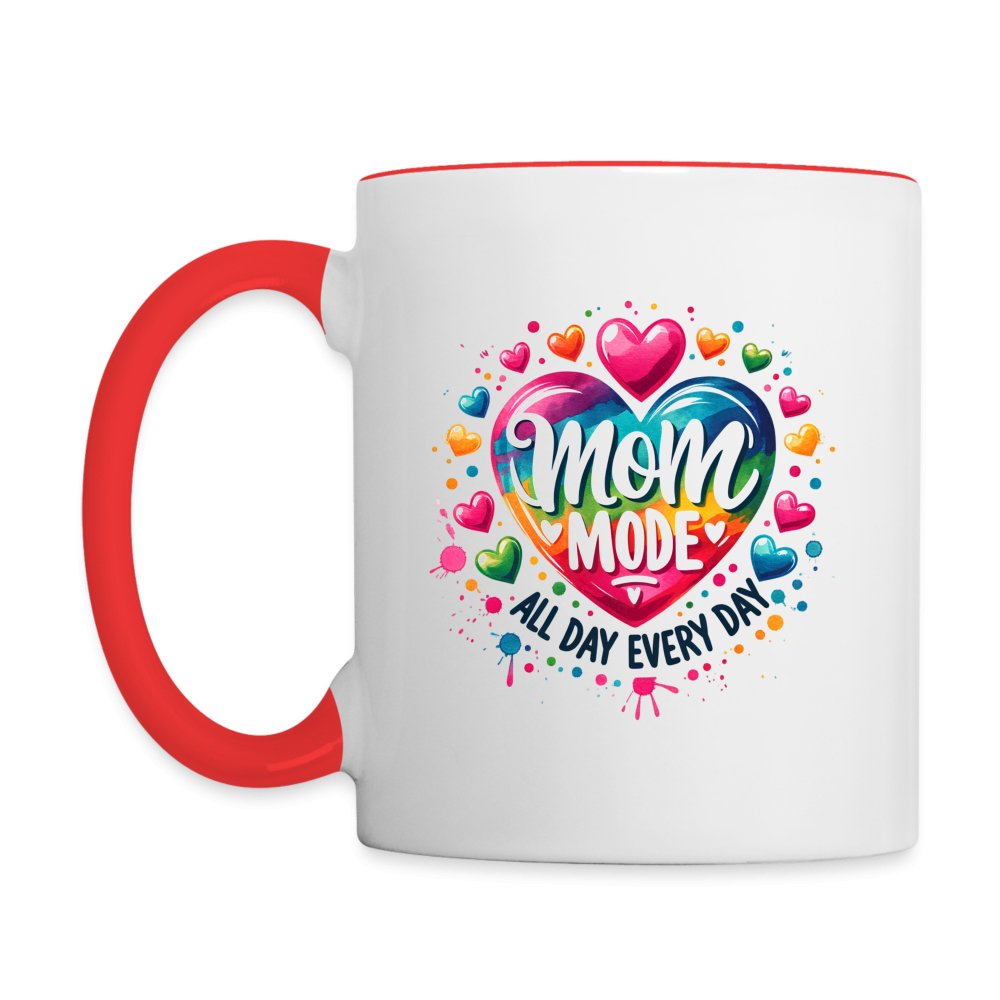 Mom Mode Coffee Mug (All Day Every Day) - white/red