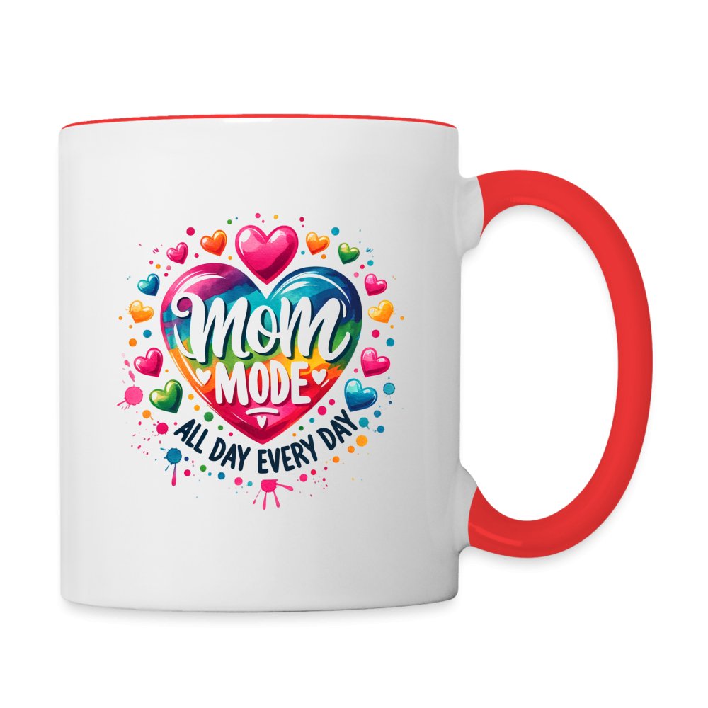 Mom Mode Coffee Mug (All Day Every Day) - white/red