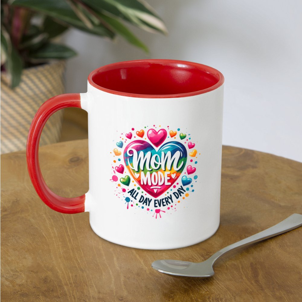 Mom Mode Coffee Mug (All Day Every Day) - white/red