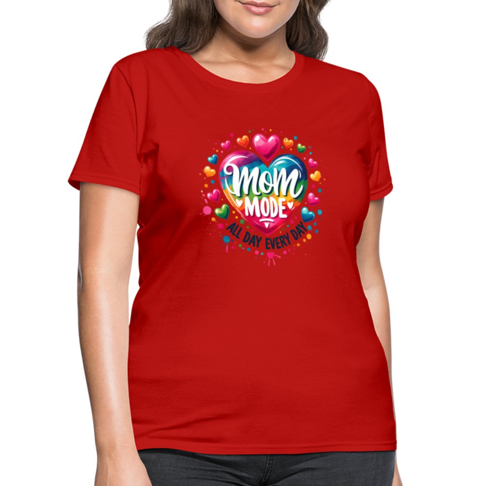 Mom Mode Women's Contoured T-Shirt (All Day Every Day) - red