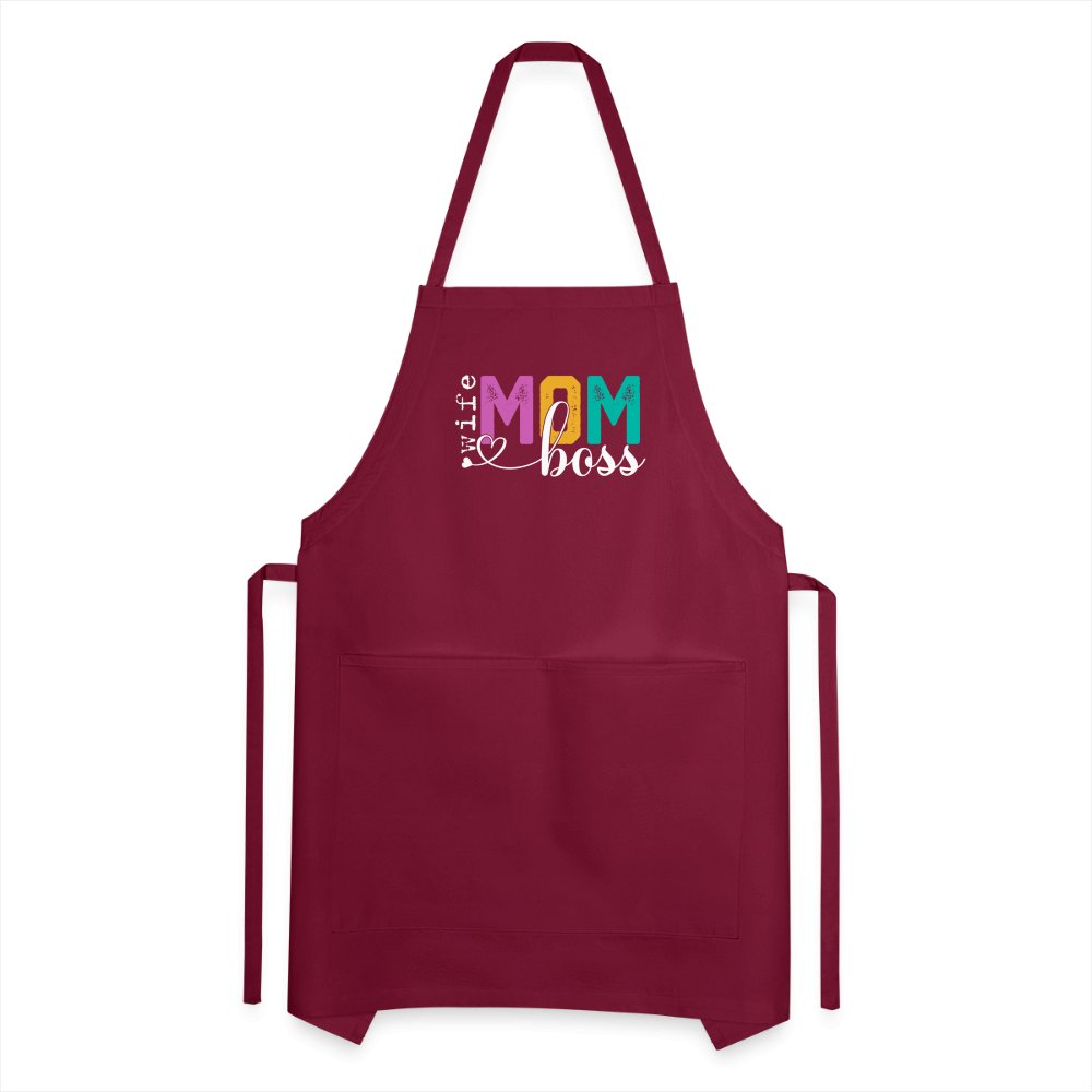 Mom Wife Boss Adjustable Apron - burgundy