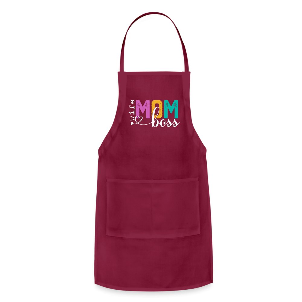 Mom Wife Boss Adjustable Apron - burgundy