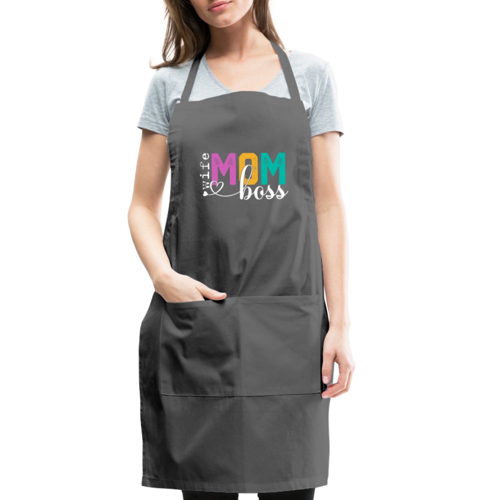 Mom Wife Boss Adjustable Apron - charcoal