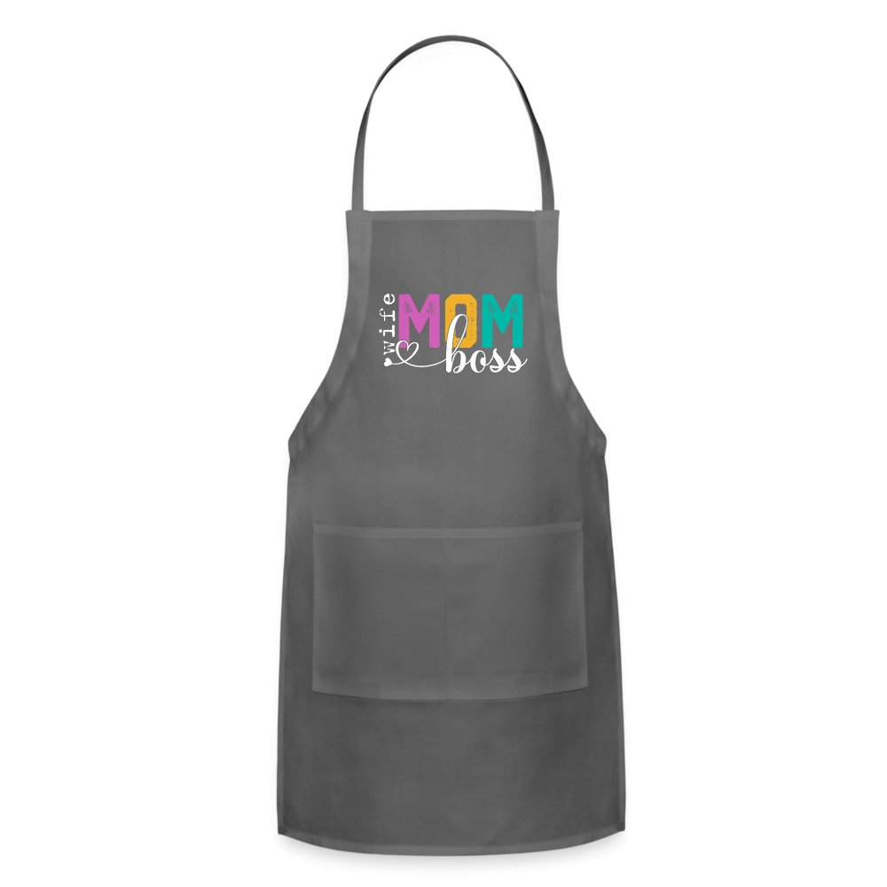 Mom Wife Boss Adjustable Apron - charcoal