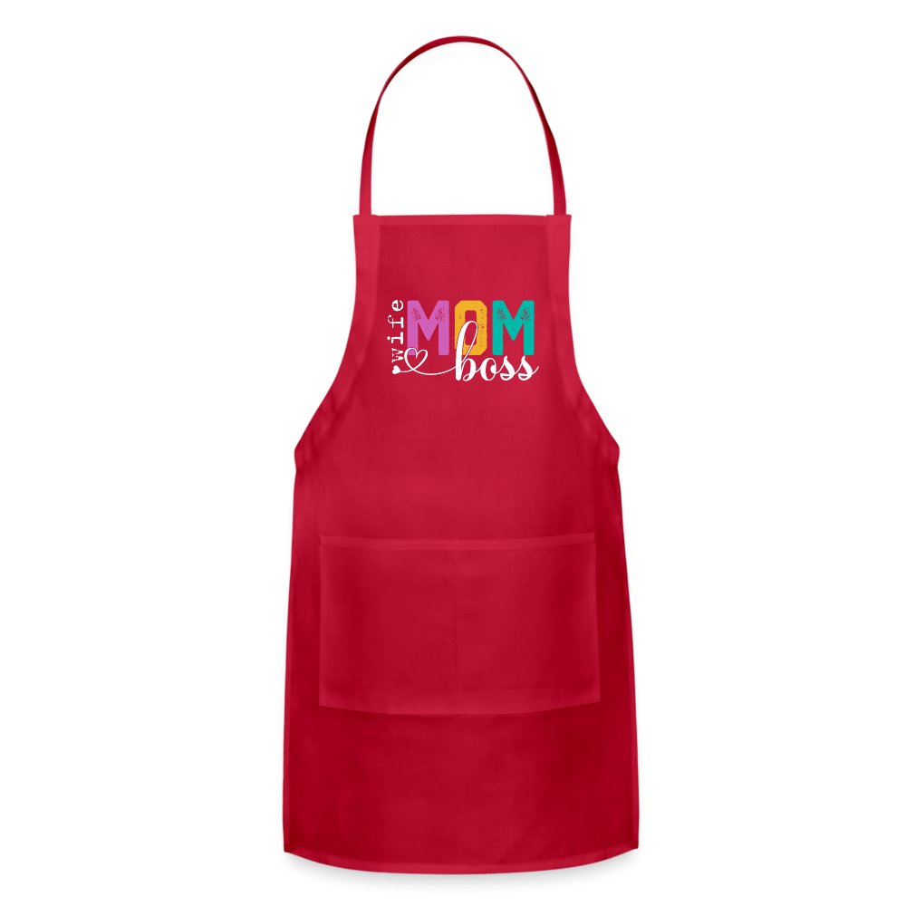 Mom Wife Boss Adjustable Apron - red