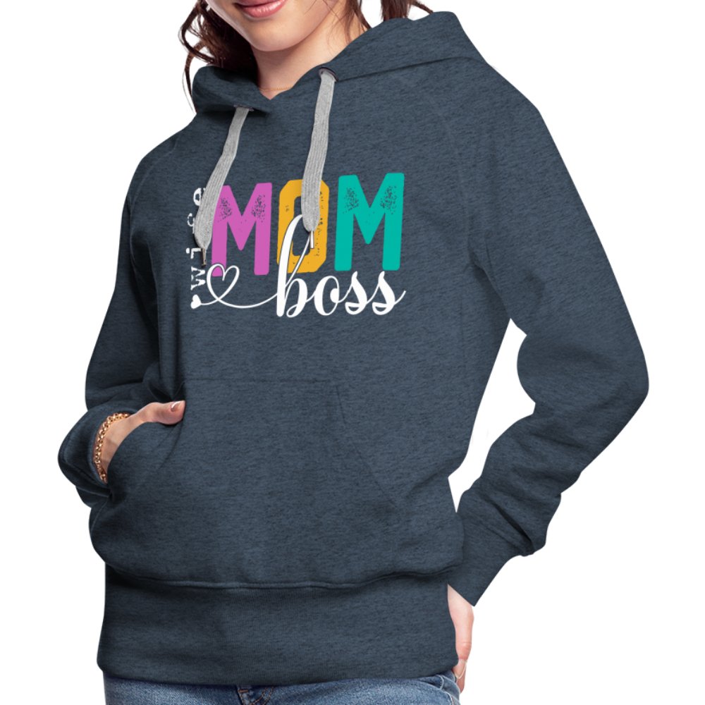 Mom Wife Boss Women’s Premium Hoodie - heather denim