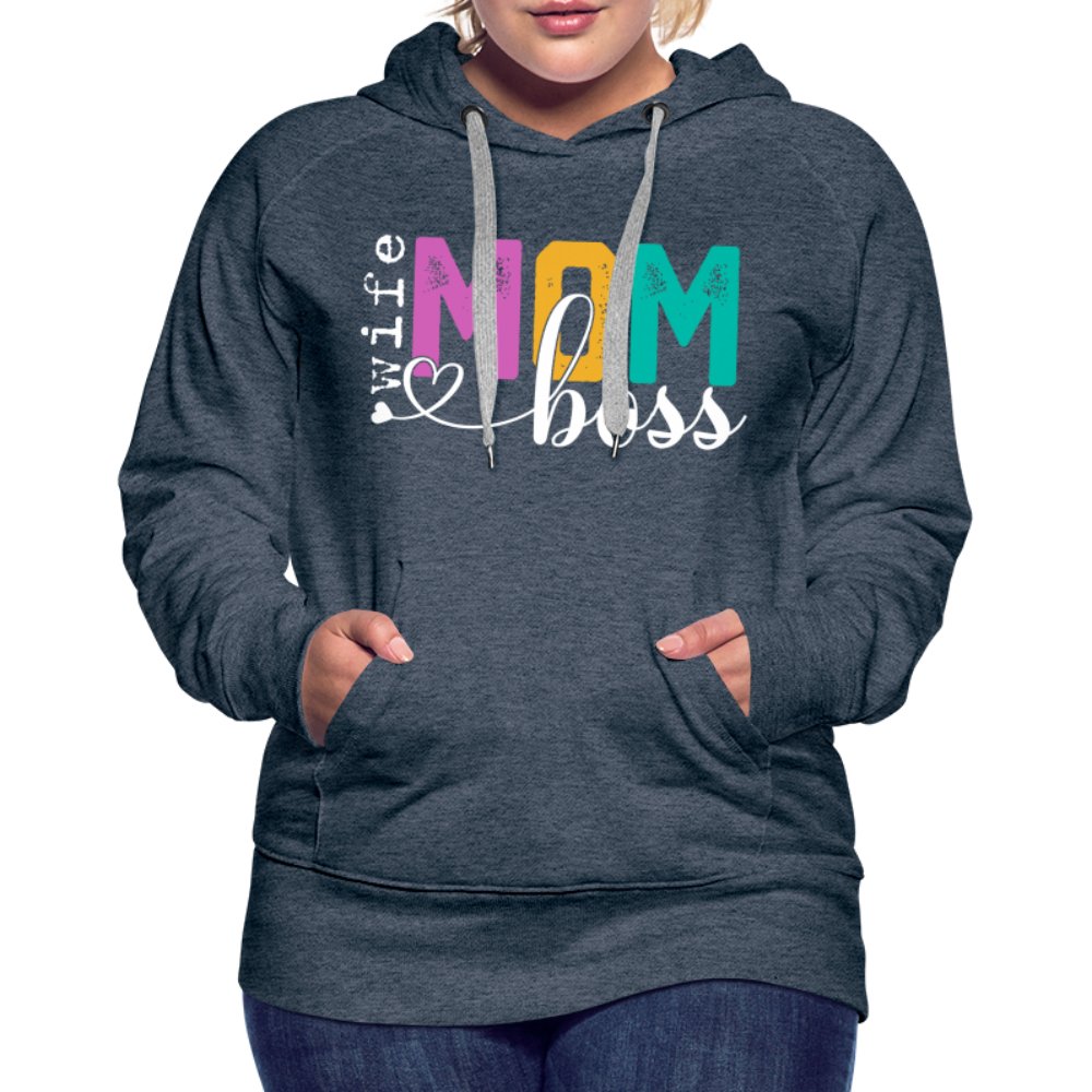 Mom Wife Boss Women’s Premium Hoodie - heather denim