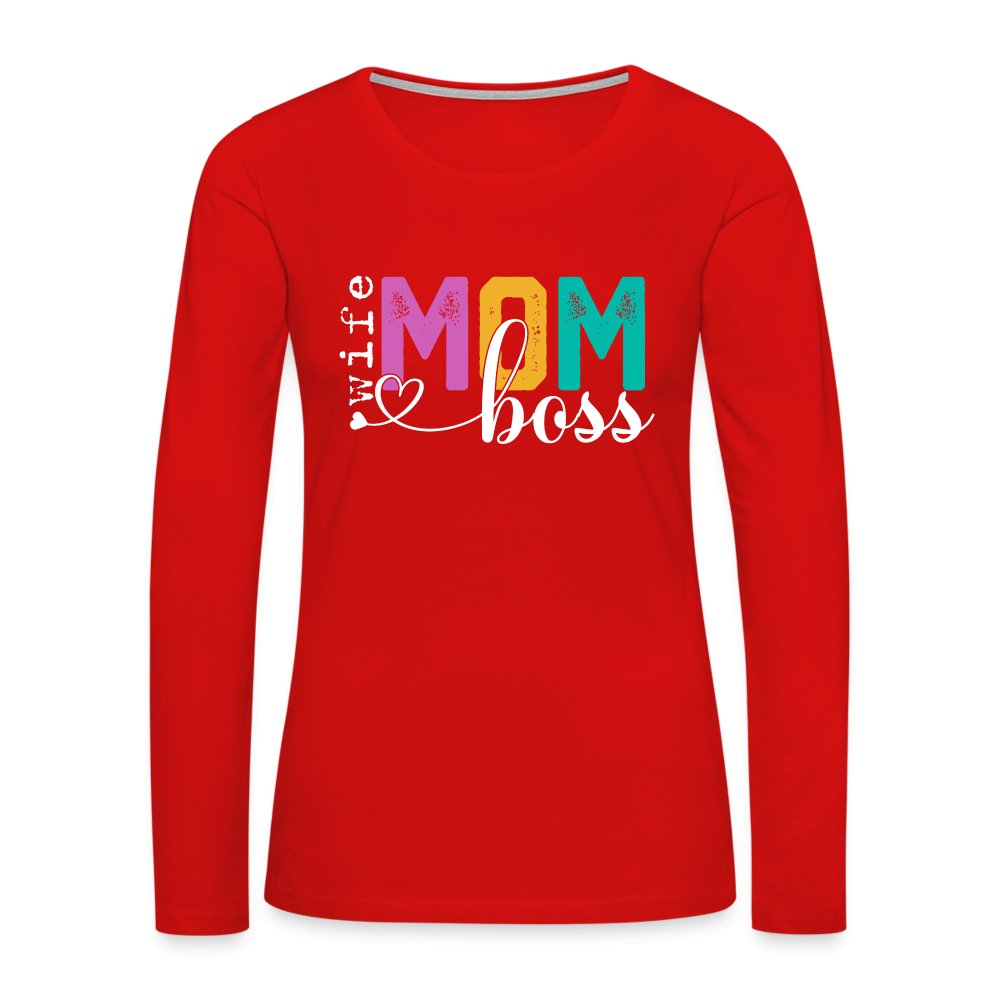 Mom Wife Boss Women's Premium Long Sleeve T-Shirt - red