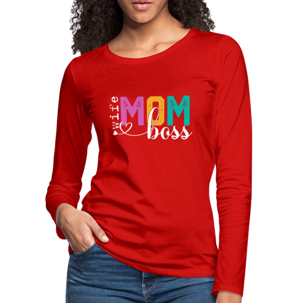 Mom Wife Boss Women's Premium Long Sleeve T-Shirt - red