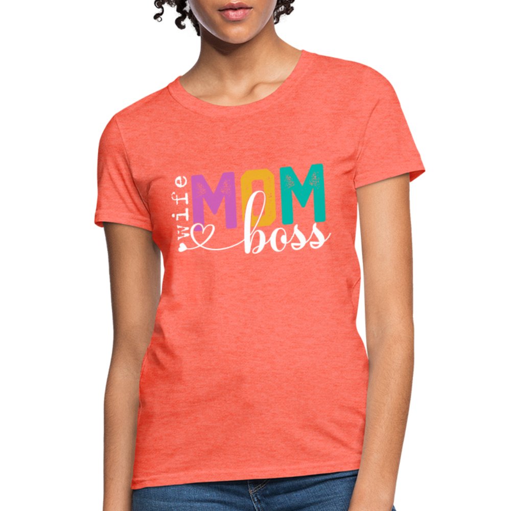 Mom Wife Boss Women's T-Shirt - heather pink