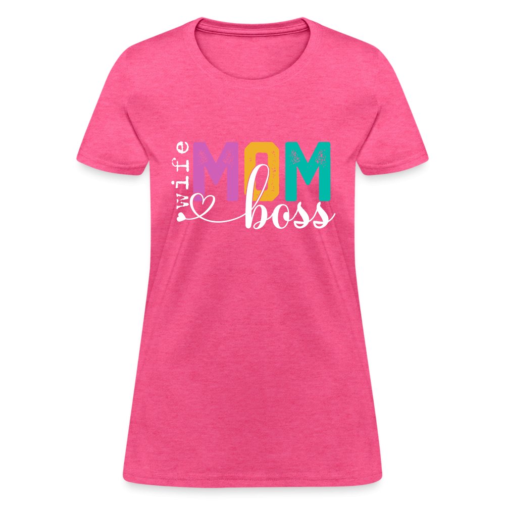 Mom Wife Boss Women's T-Shirt - heather pink