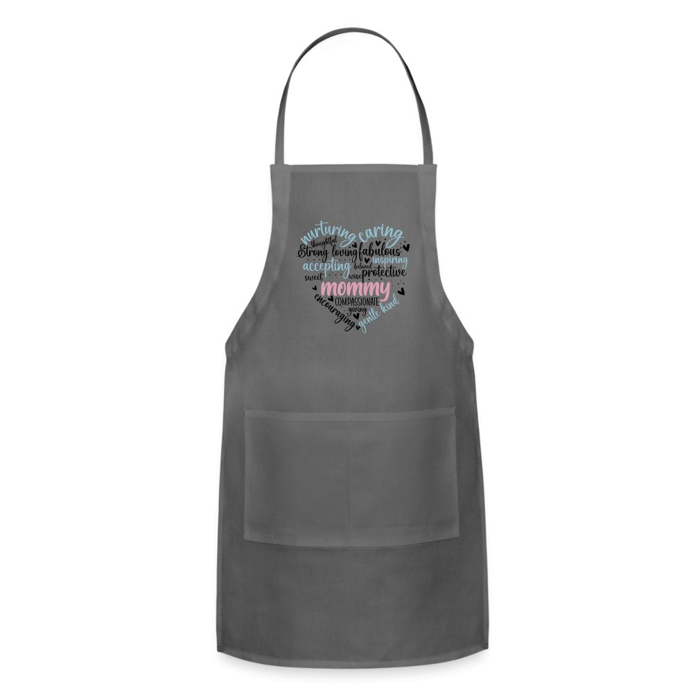 Mommy Heart Adjustable Apron (Word Cloud) - charcoal