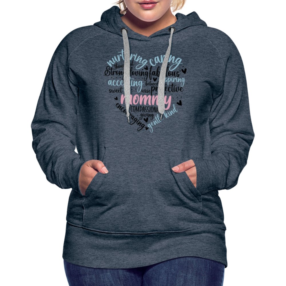 Mommy Heart Women’s Premium Hoodie (Word Cloud) - heather denim