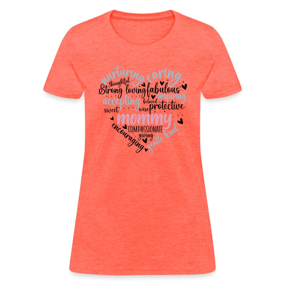 Mommy Heart Women's T-Shirt (Word Cloud) - heather coral