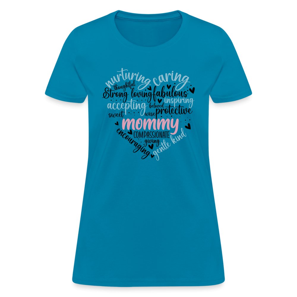 Mommy Heart Women's T-Shirt (Word Cloud) - turquoise