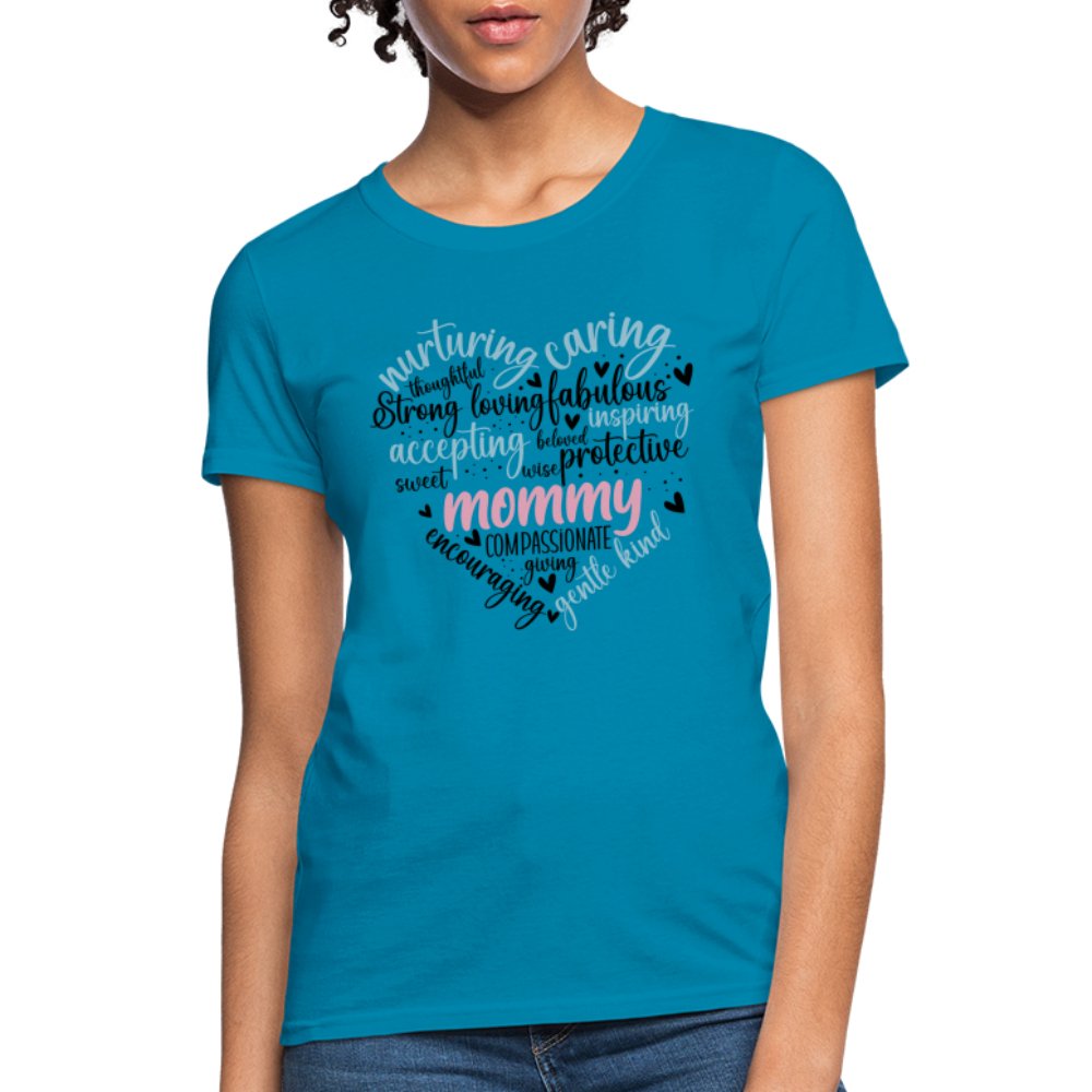 Mommy Heart Women's T-Shirt (Word Cloud) - turquoise