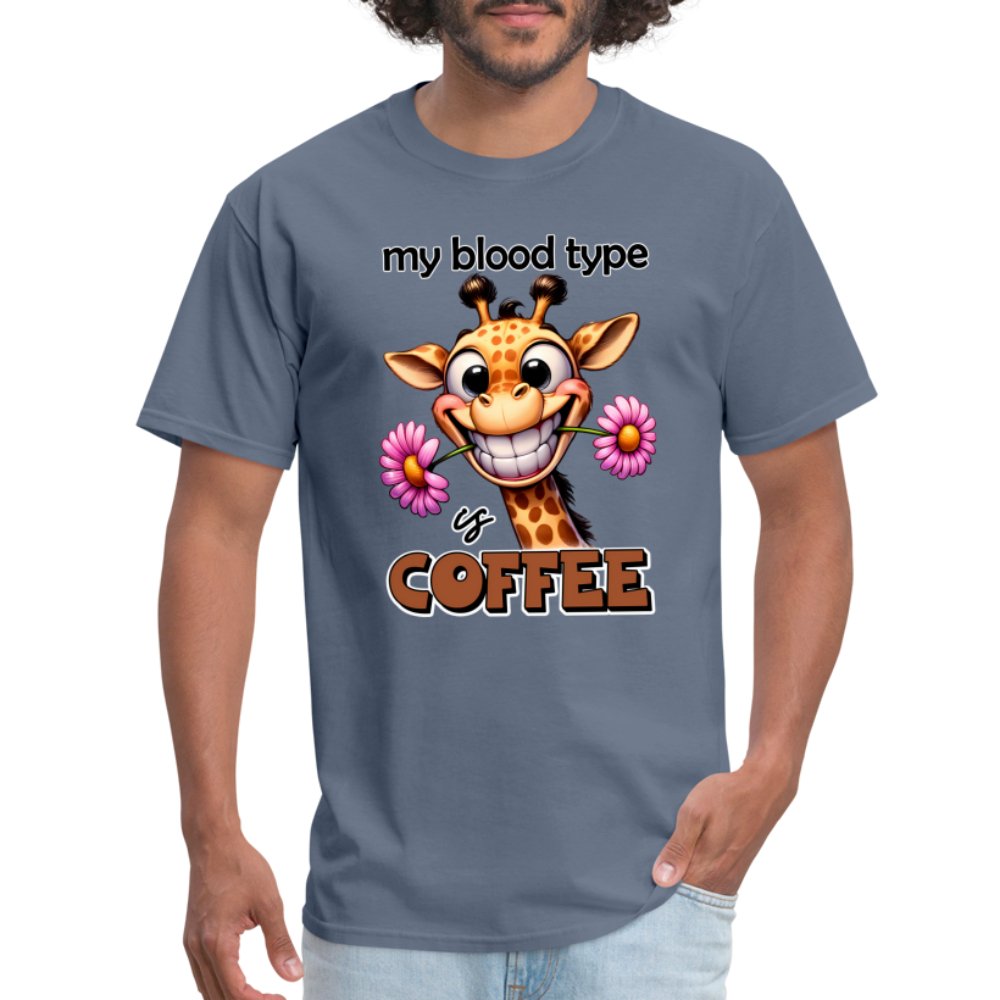 My Blood Type is Coffee T-Shirt (Cute Giraffe) - option1# - Unisex Classic T-Shirt | Fruit of the Loom 3930