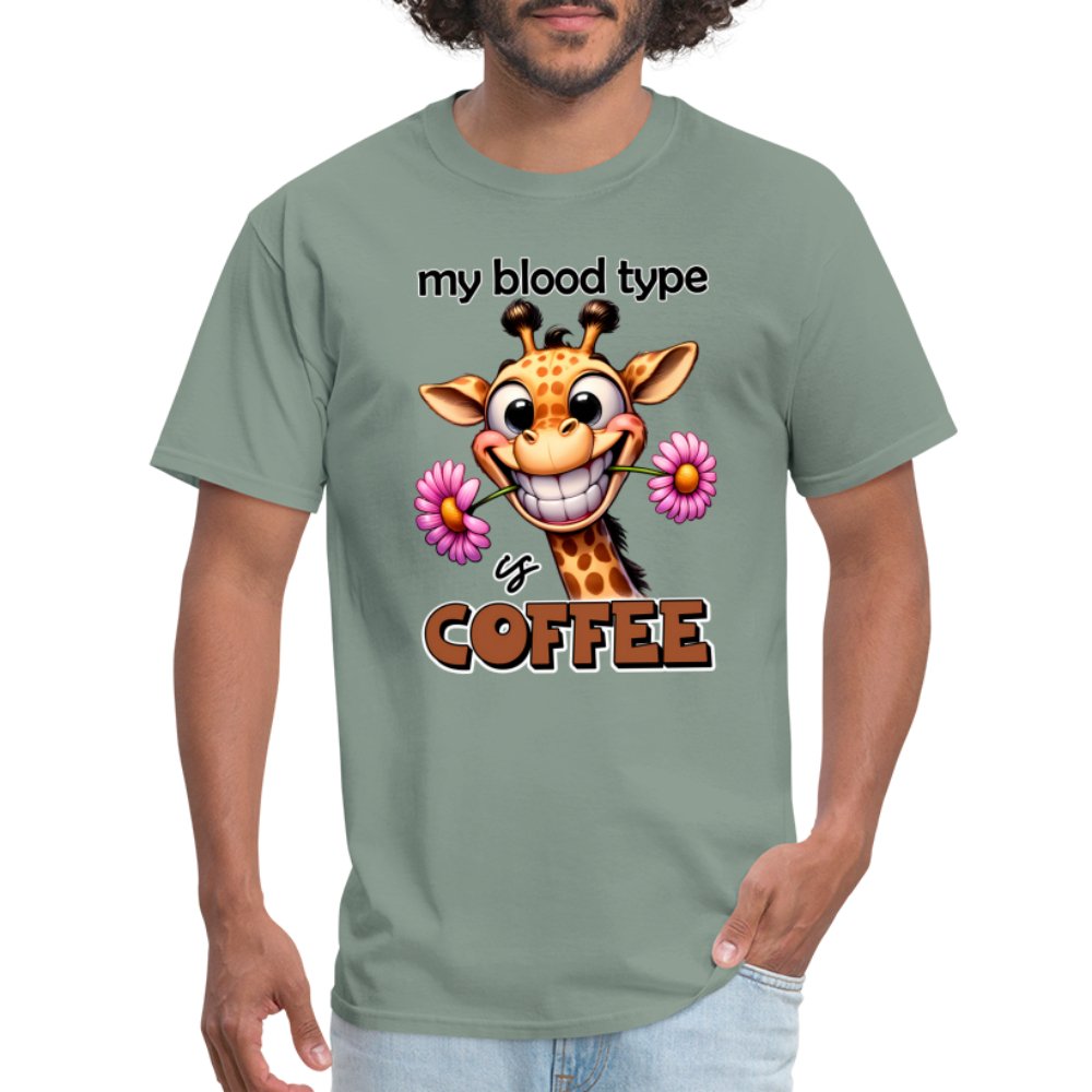 My Blood Type is Coffee T-Shirt (Cute Giraffe) - option1# - Unisex Classic T-Shirt | Fruit of the Loom 3930