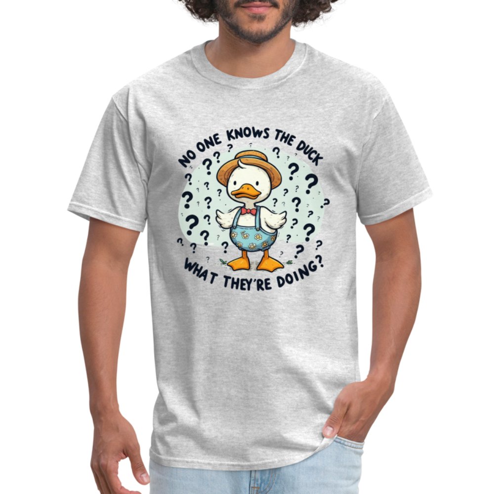 No One Knows The Duck What They're Doing T-Shirt (Confused Duck) - light heather gray