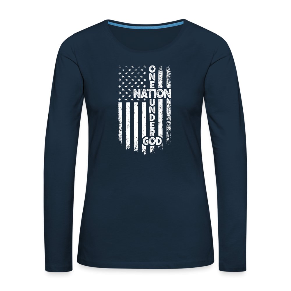 One Nation Under God Women's Premium Long Sleeve T-Shirt - deep navy