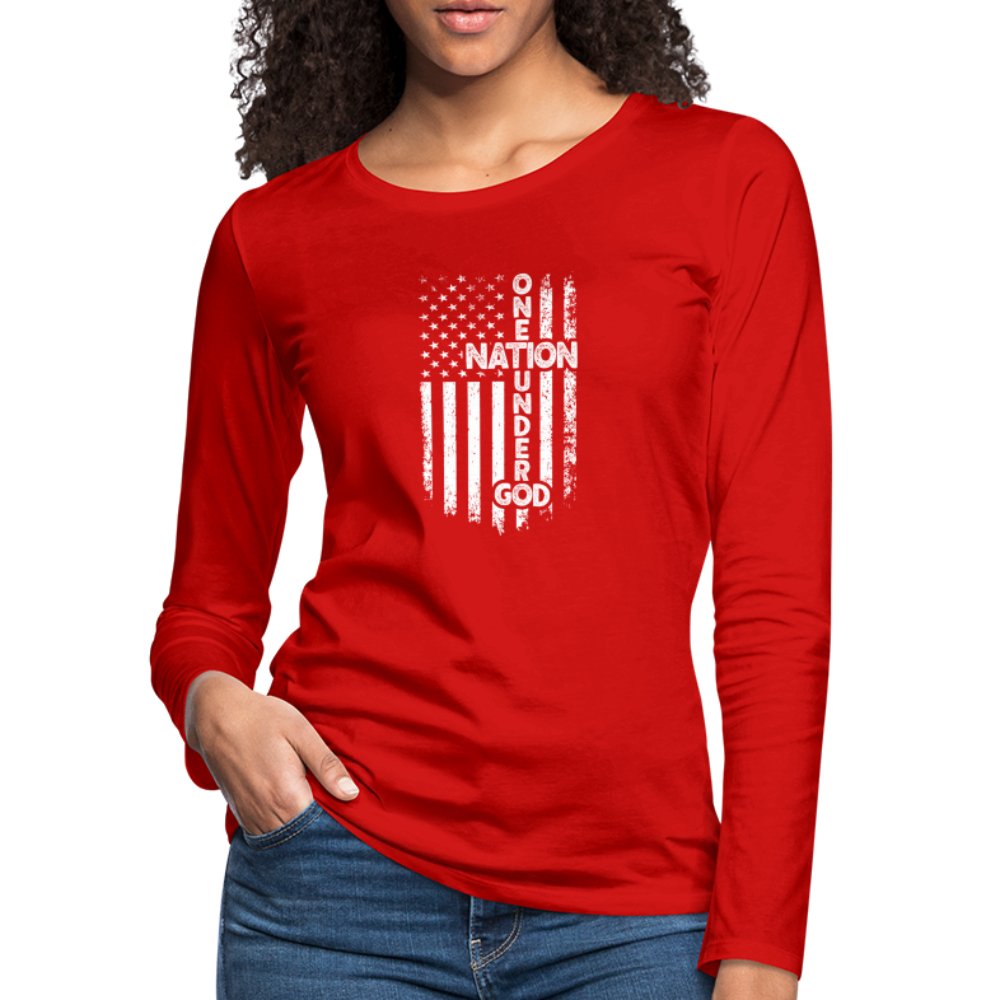 One Nation Under God Women's Premium Long Sleeve T-Shirt - red