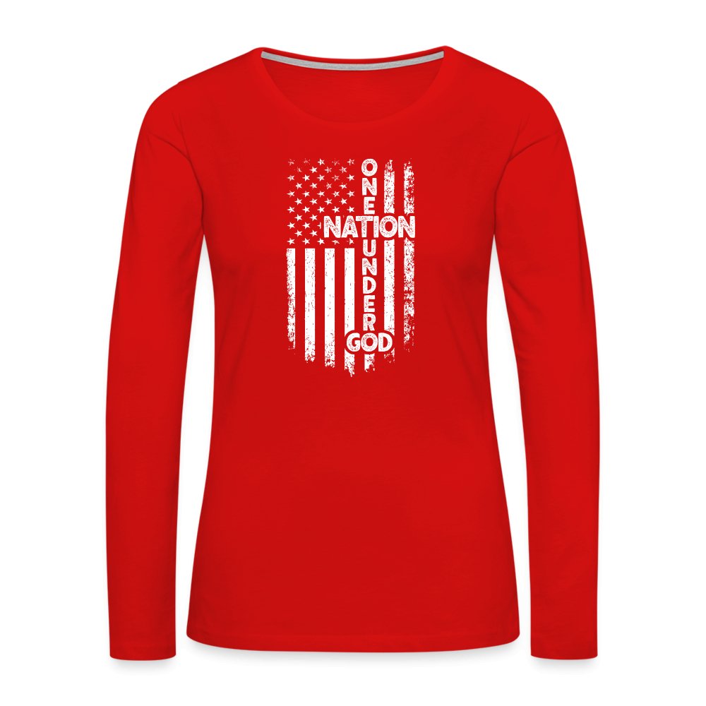 One Nation Under God Women's Premium Long Sleeve T-Shirt - red