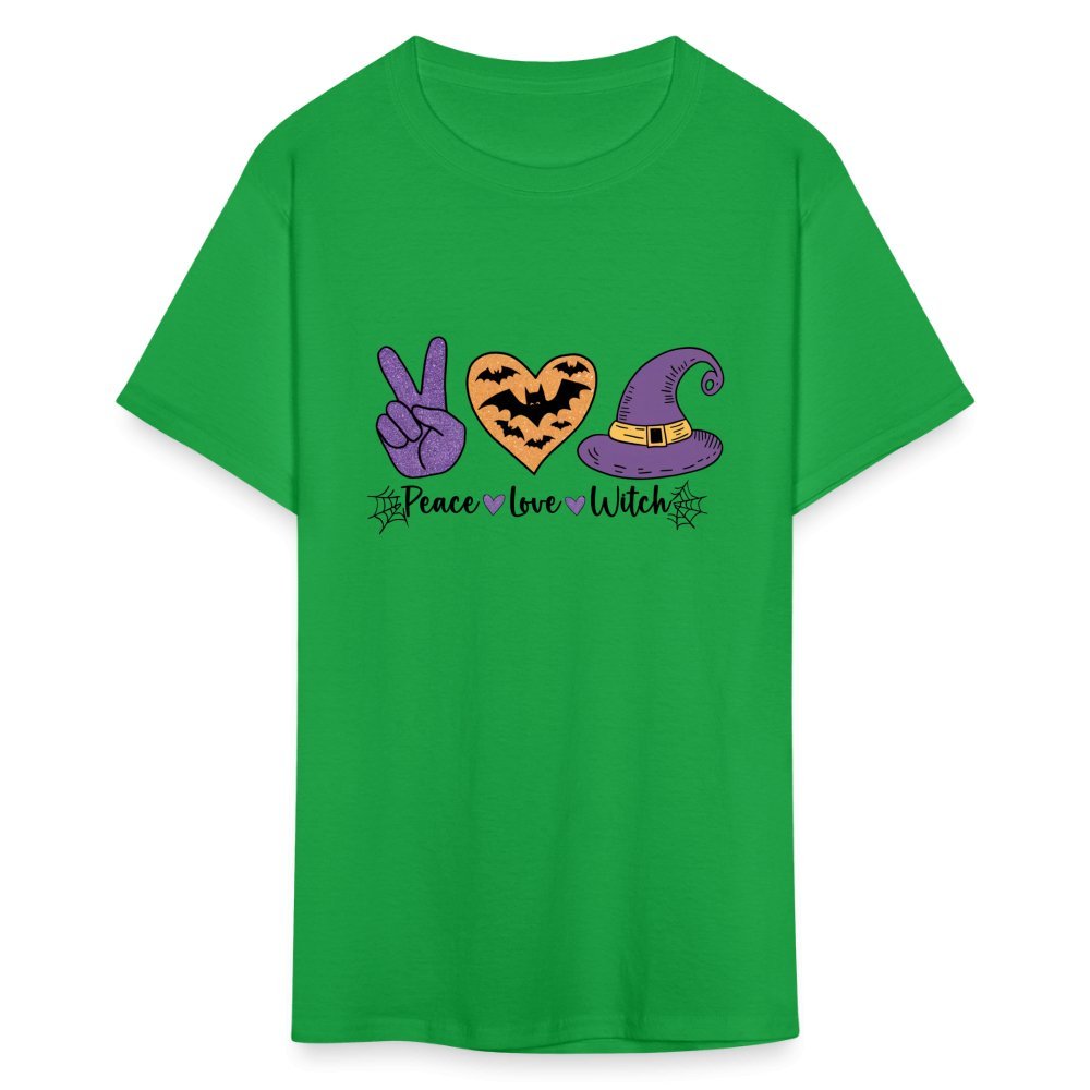 Peace Love Witch T-Shirt (Halloween Witch) - bright green