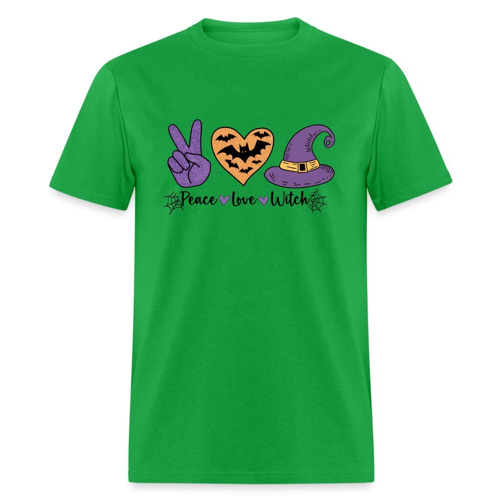 Peace Love Witch T-Shirt (Halloween Witch) - bright green