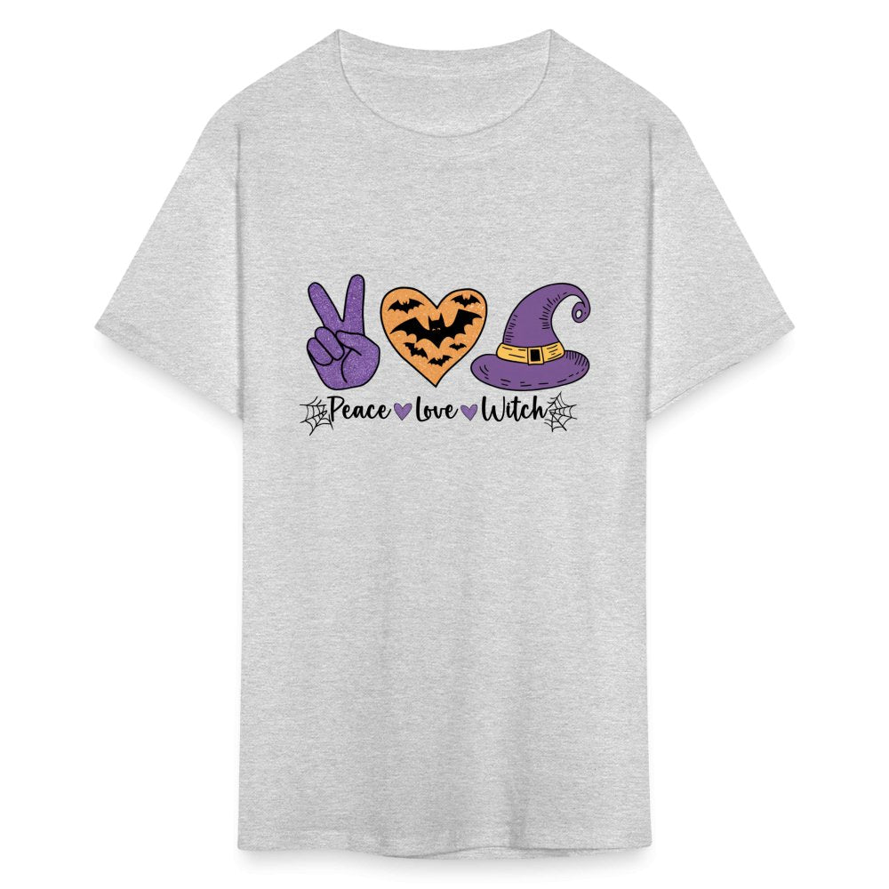 Peace Love Witch T-Shirt (Halloween Witch) - heather gray