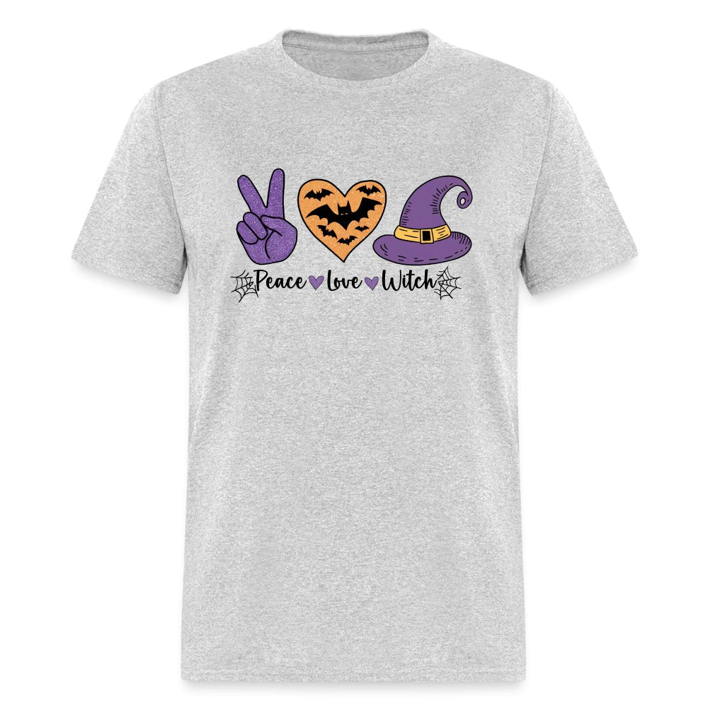 Peace Love Witch T-Shirt (Halloween Witch) - heather gray