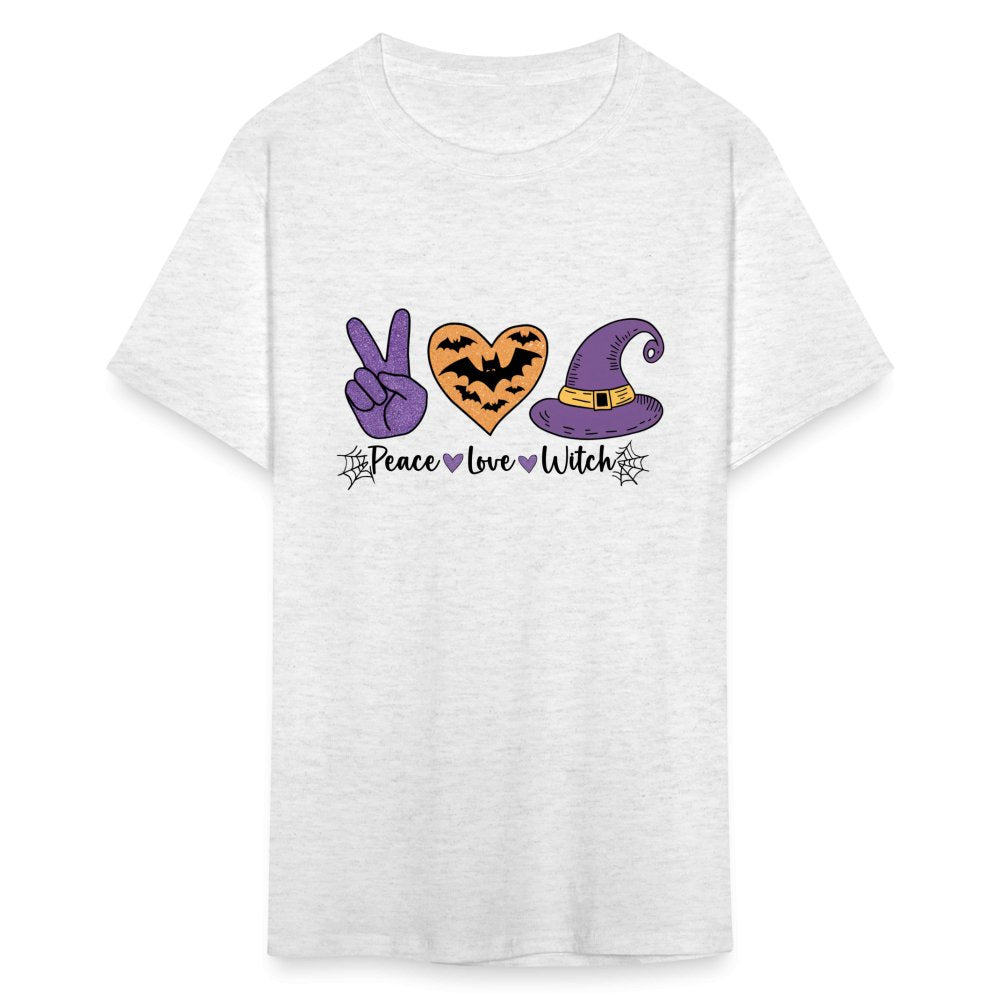 Peace Love Witch T-Shirt (Halloween Witch) - light heather gray